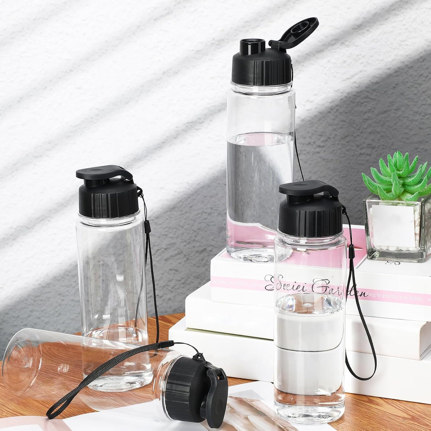 Mifoci 20 Pieces Water Bottle Bulk 17 oz Plastic Water Bottles Bulk Gym Sports Adults Reusable Large Bottles with Leak Proof Flip Top for Party Outdoor(Black)