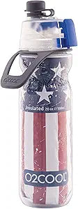 O2COOL Mist 'N Sip Misting Water Bottle 2-in-1 Mist And Sip Function With No Leak Pull Top Spout Reusable Sports Water Bottle - 20 oz (Patriot)