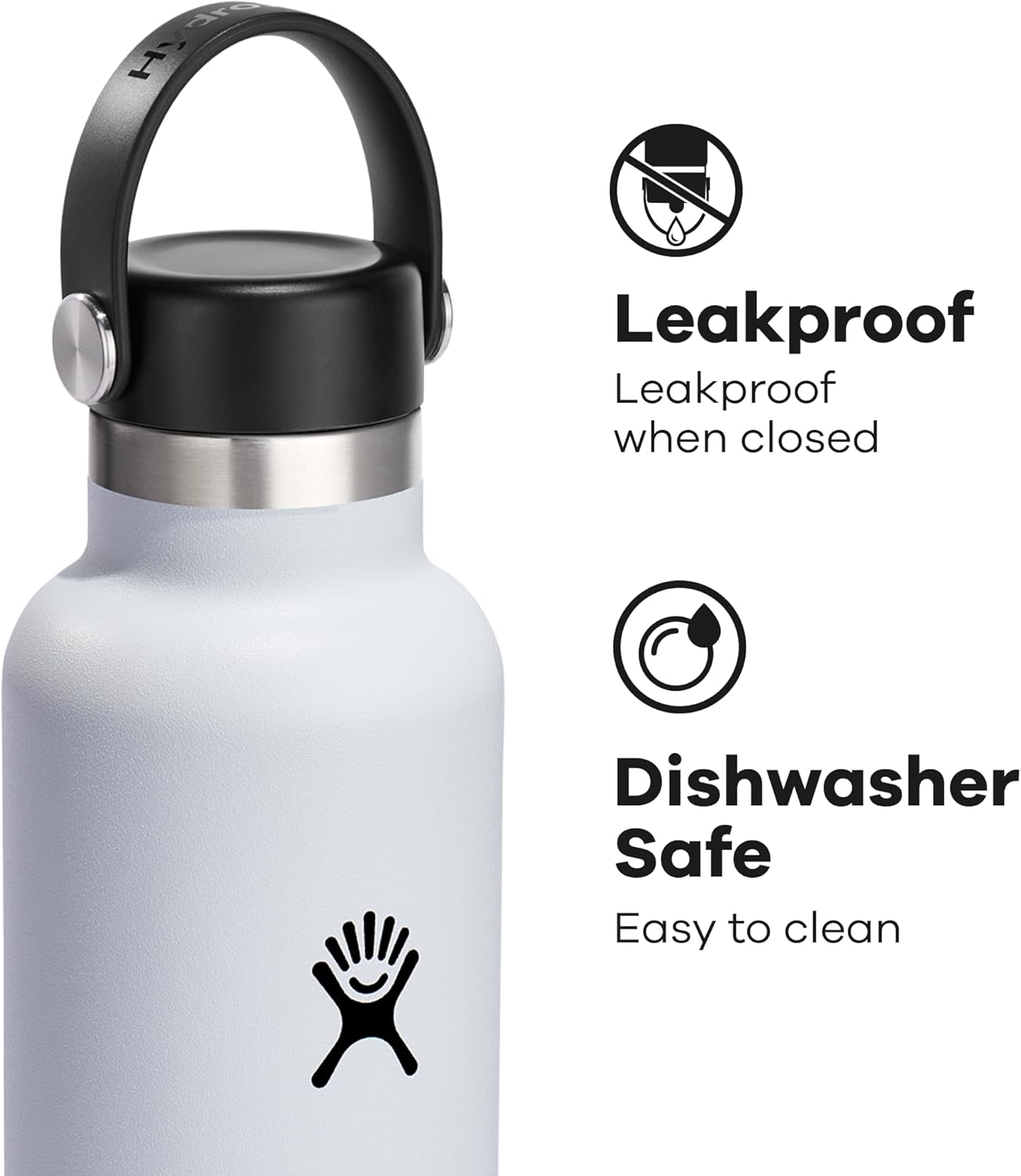 Hydro Flask Water Bottle - Insulated Stainless Steel - Non Spill, Leakproof in 24 Oz White