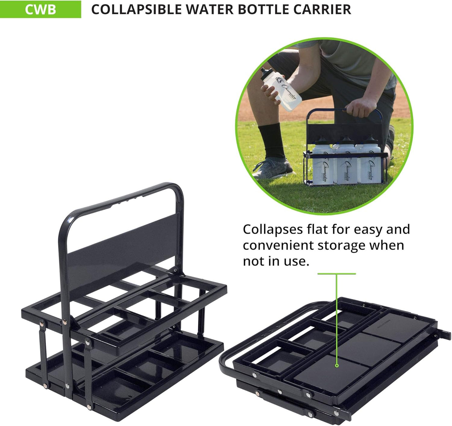 Champion Sports Collapsible Water Bottle Carrier Black, Standard
