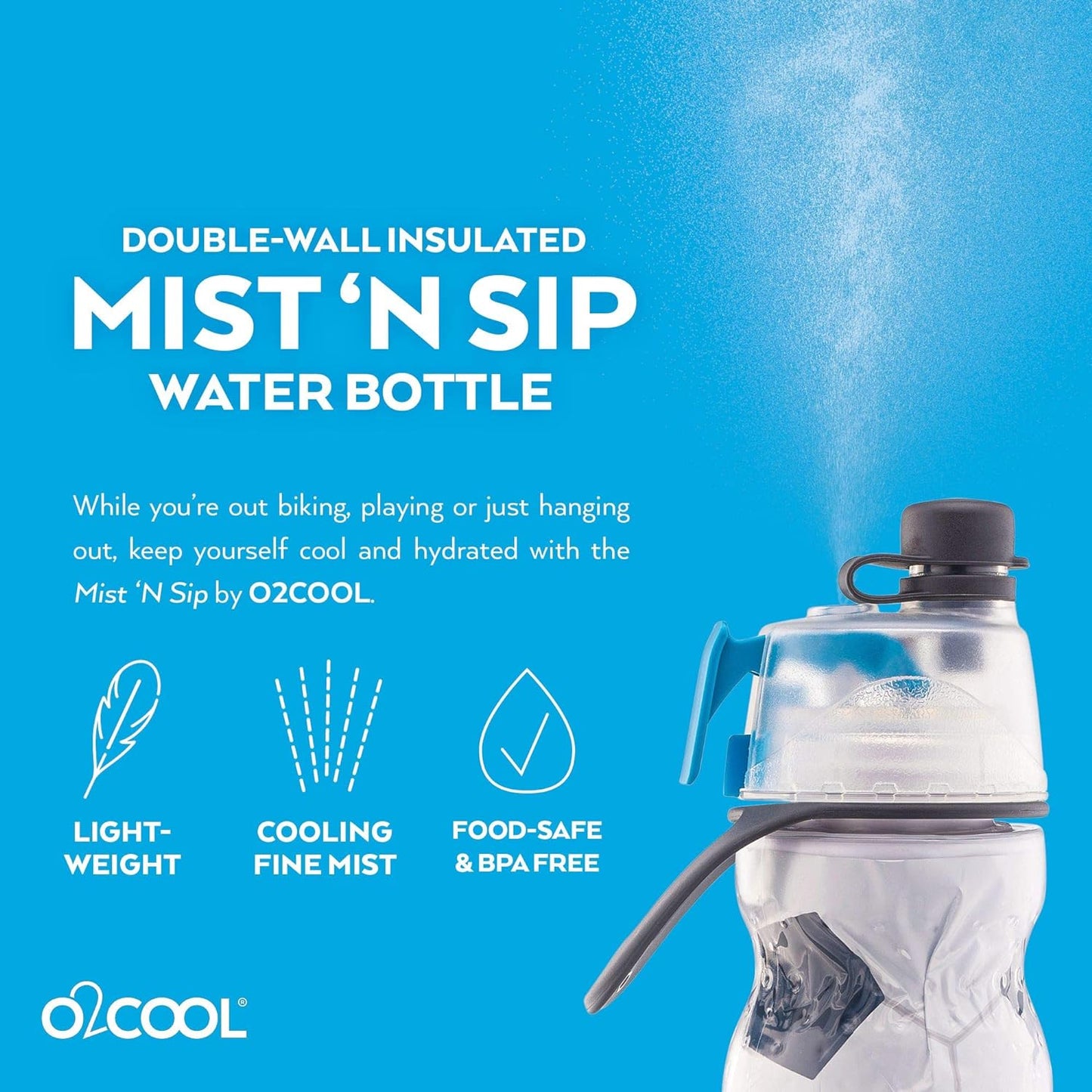 O2COOL Mist 'N Sip Misting Water Bottle 2-in-1 Mist And Sip Function With No Leak Pull Top Spout Reusable Sports Water Bottle - 20 oz (Soccer)