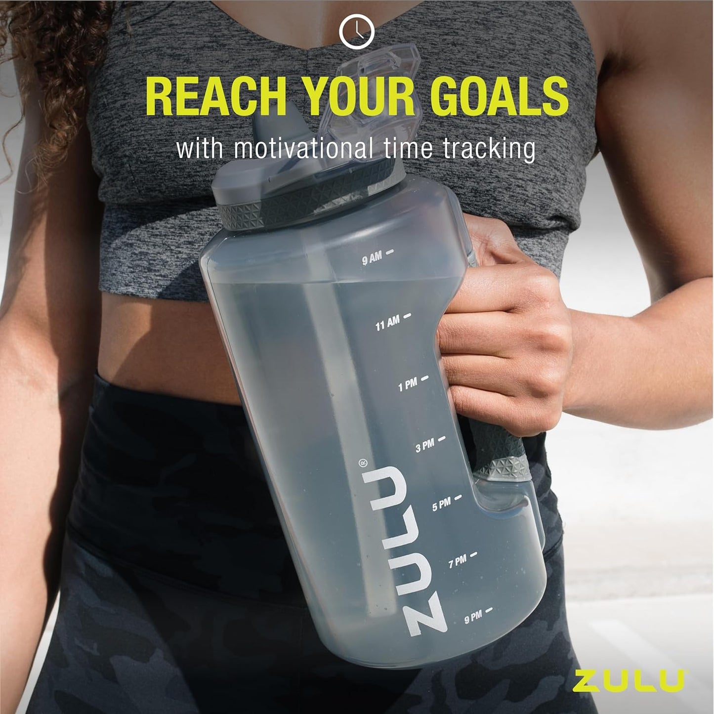 ZULU Goals 64oz Large Half Gallon Jug Water Bottle with Motivational Time Marker, Covered Straw Spout and Carrying Handle, Perfect for Gym, Home, and Sports, Royal Blue
