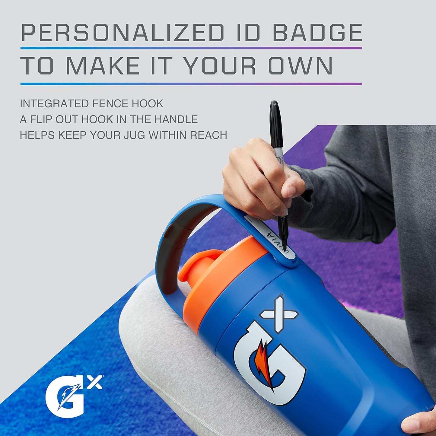 Gatorade Gx Performance Jug, 64oz, Leakproof, Non Slip Grip, Great for Athletes, Blue