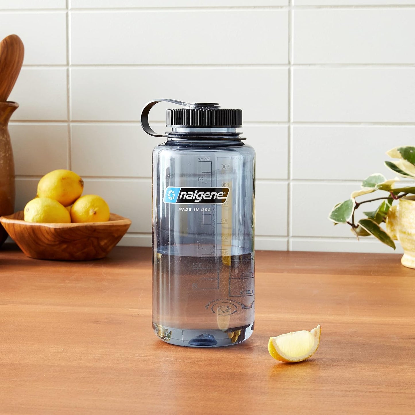 Nalgene Leak Proof Tritan BPA-Free Water Bottle - 32 oz Wide Mouth - Made in the USA for Outdoor Use & Daily Hydration (Grey w/Black Lid)