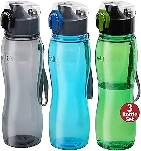 MILTON Kids Water Bottle 3 Pack Triton 25 Oz Large Sports Water Bottle for Men, Women, Kid Wide Mouth Water Bottle with Strap Carry Handle for Bike Gym Running Cycling Multi Color
