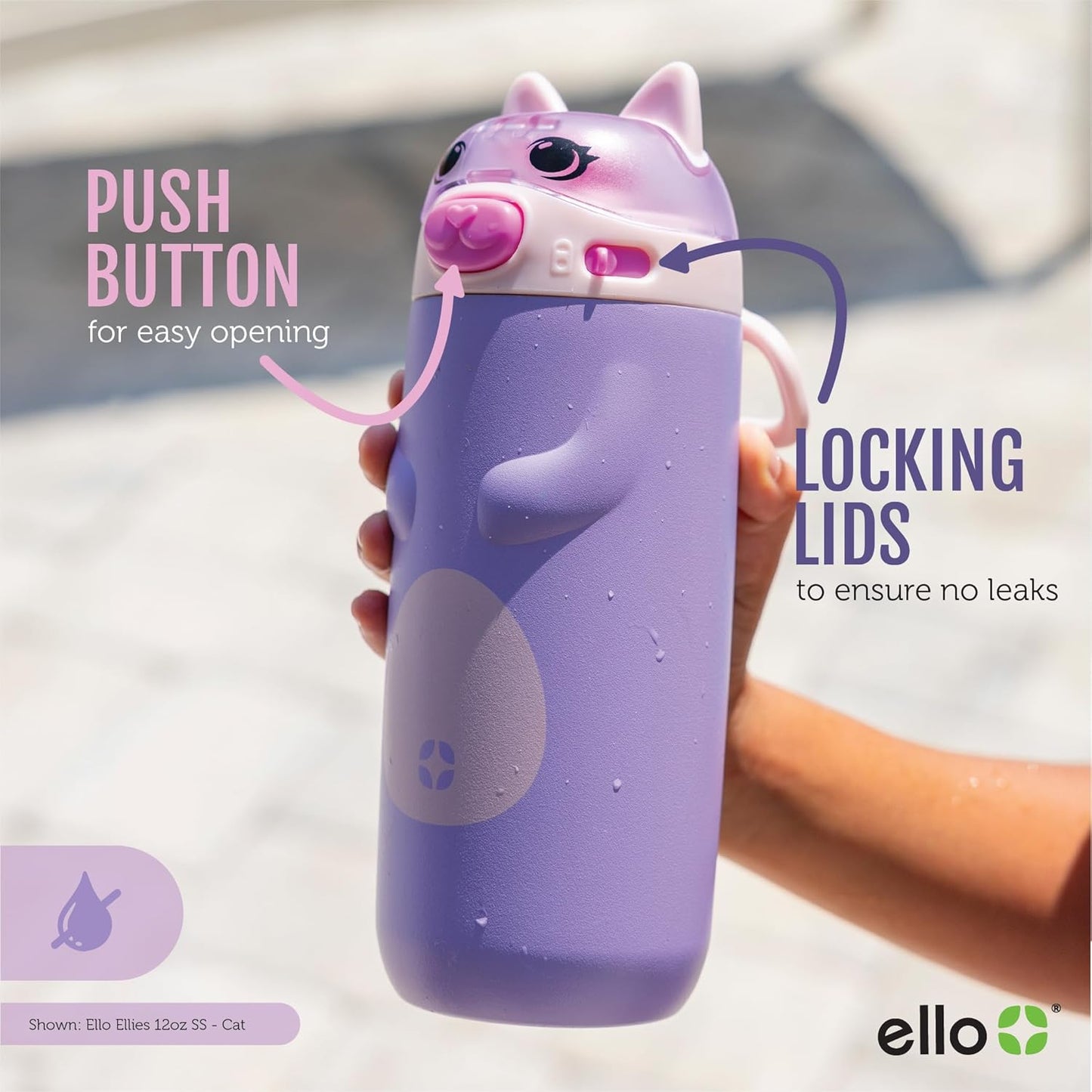 Ello Ellies 12oz Vacuum Insulated Stainless Steel Kids Water Bottle with Straw and Built-in Carrying Handle and Leak-Proof Locking Lid for School Backpack, Lunchbox and Outdoor Sports, Dog