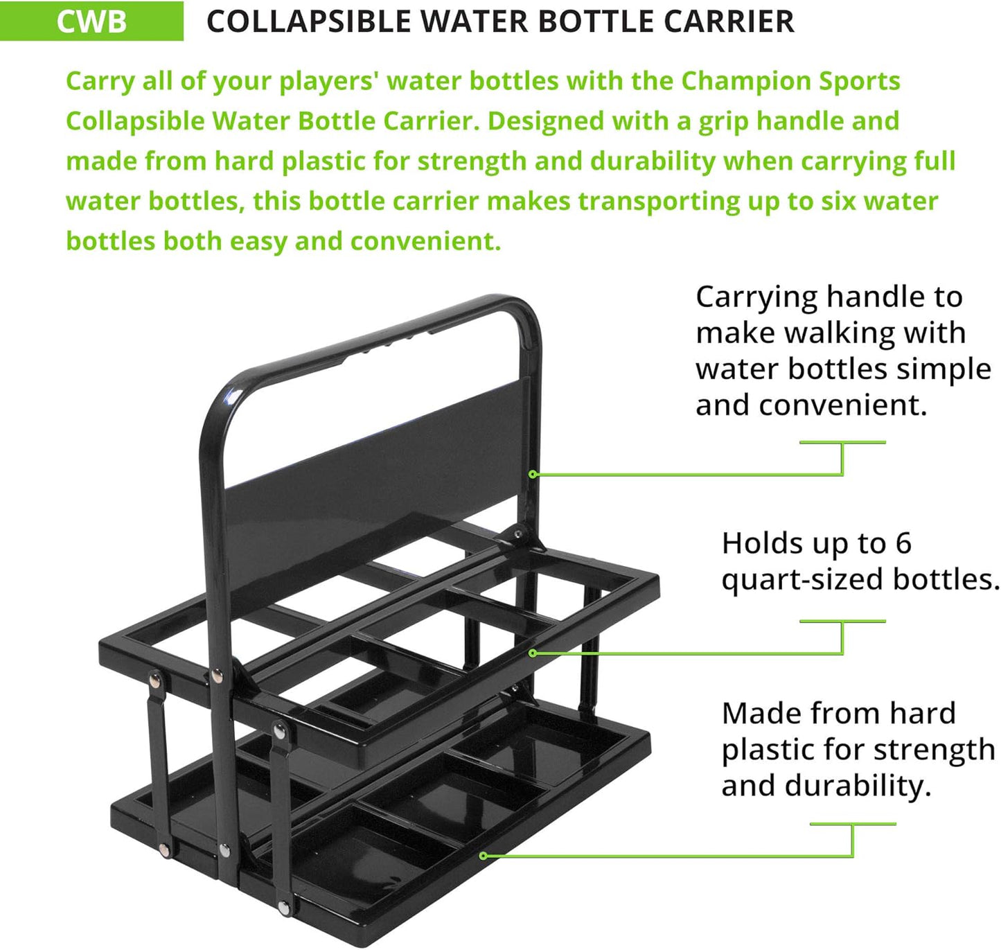 Champion Sports Collapsible Water Bottle Carrier Black, Standard
