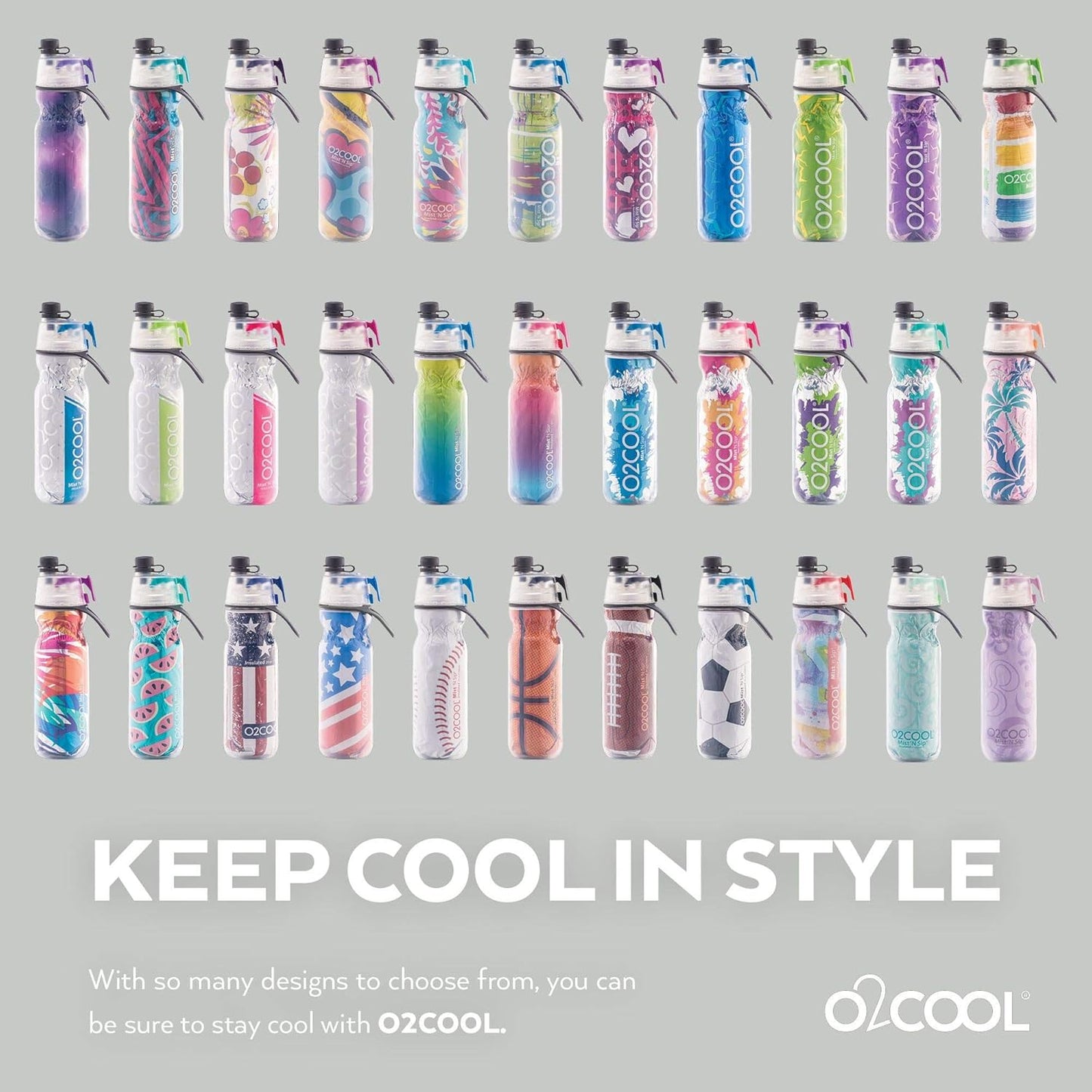 O2COOL Mist 'N Sip Misting Water Bottle 2-in-1 Mist And Sip Function With No Leak Pull Top Spout Reusable Sports Water Bottle - 20 oz (Soccer)