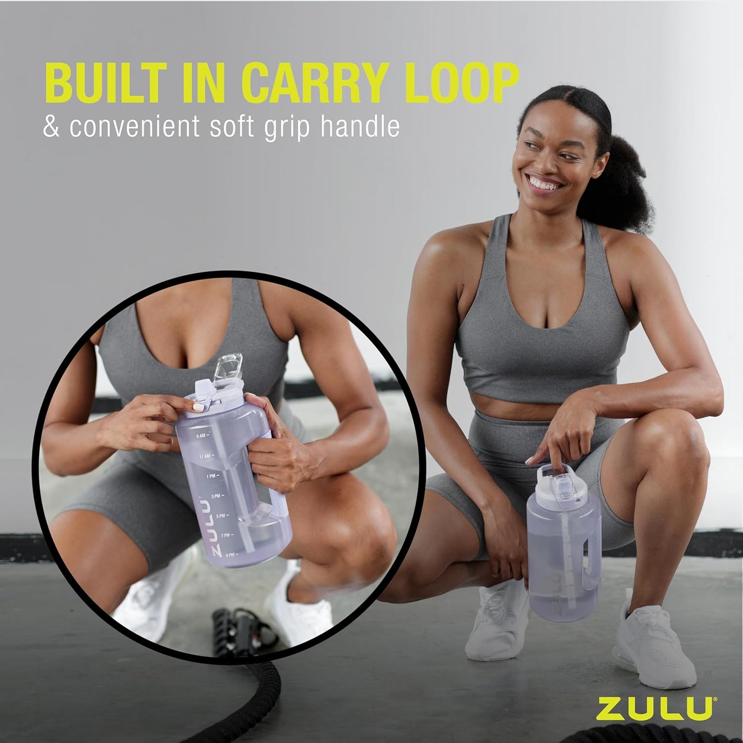 ZULU Goals 64oz Large Half Gallon Jug Water Bottle with Motivational Time Marker, Covered Straw Spout and Carrying Handle, Perfect for Gym, Home, and Sports, Royal Blue