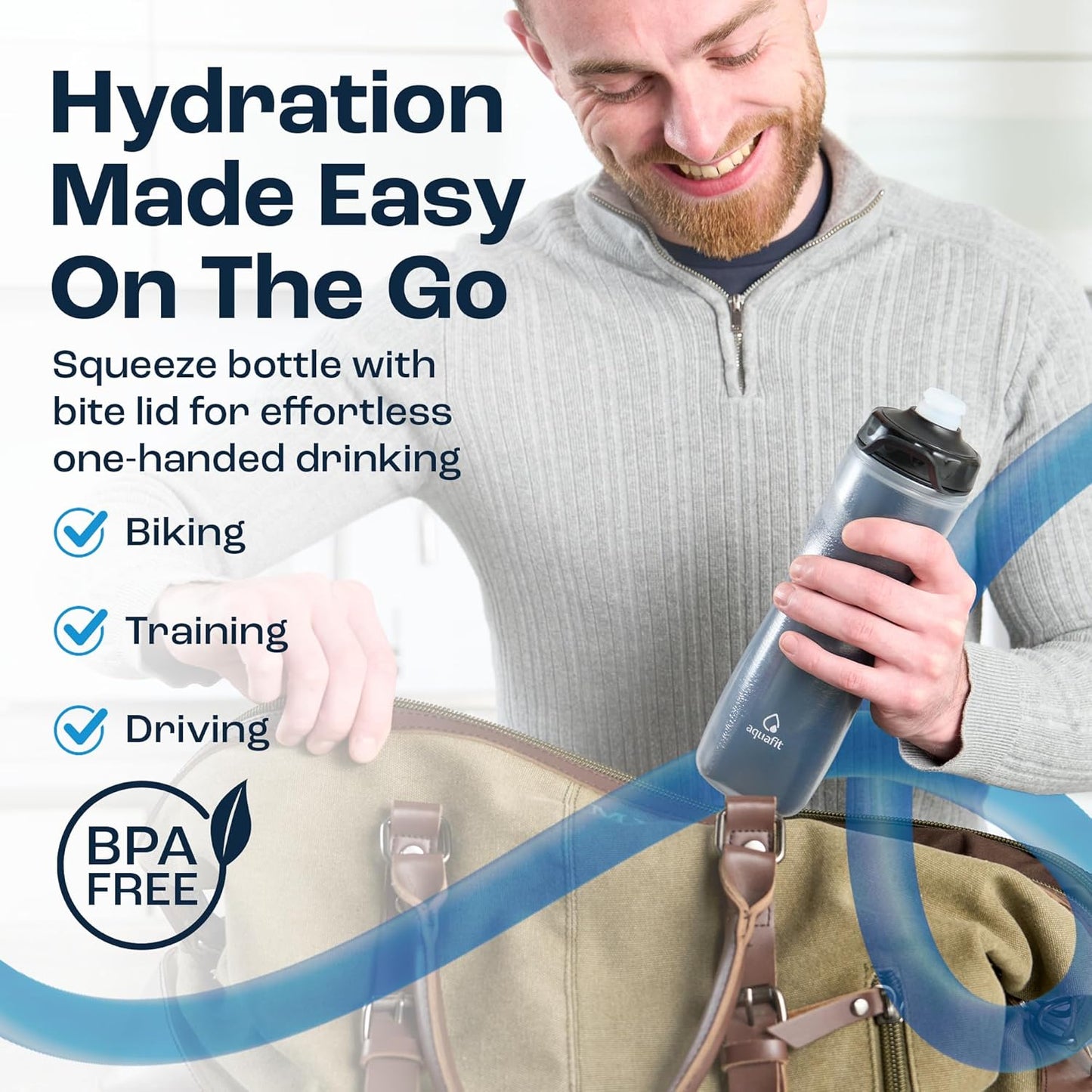 AQUAFIT Insulated Water Bottle - 20oz Leakproof Sports Water Bottle with Bite Lid, Bike Water Bottle, Easy Squeeze Water Bottles, Spill Proof for Cycling Bicycle - Fits Most Bike Cages (Mountains)